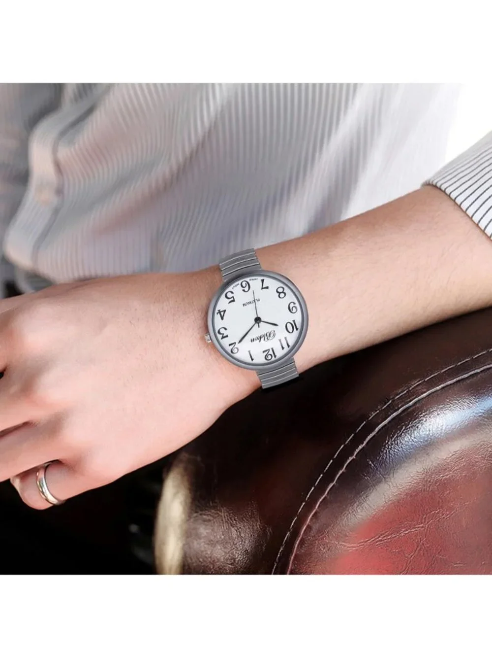 Women's Light Blue Super Large Face Stretch Band Japanese Movement Fashion Watch
